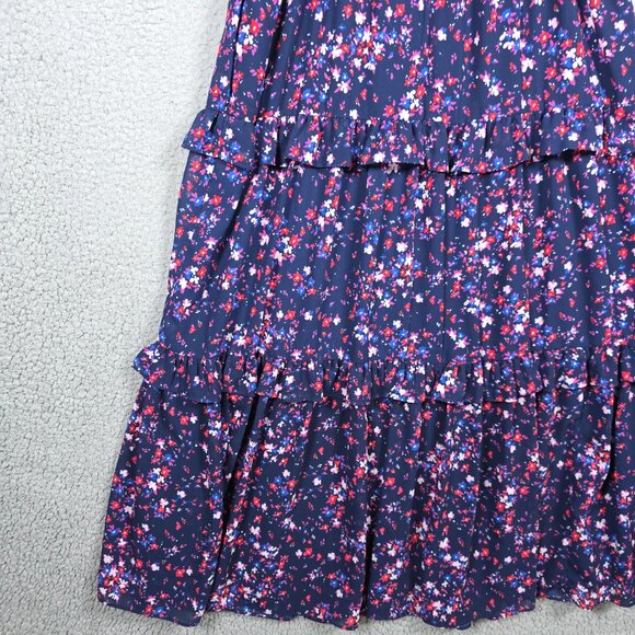 J. Crew Maxi Dress Sz 0 Navy Floral Tiered Sleeveless A Line Boho Ruffle Picnic - Picture 7 of 16